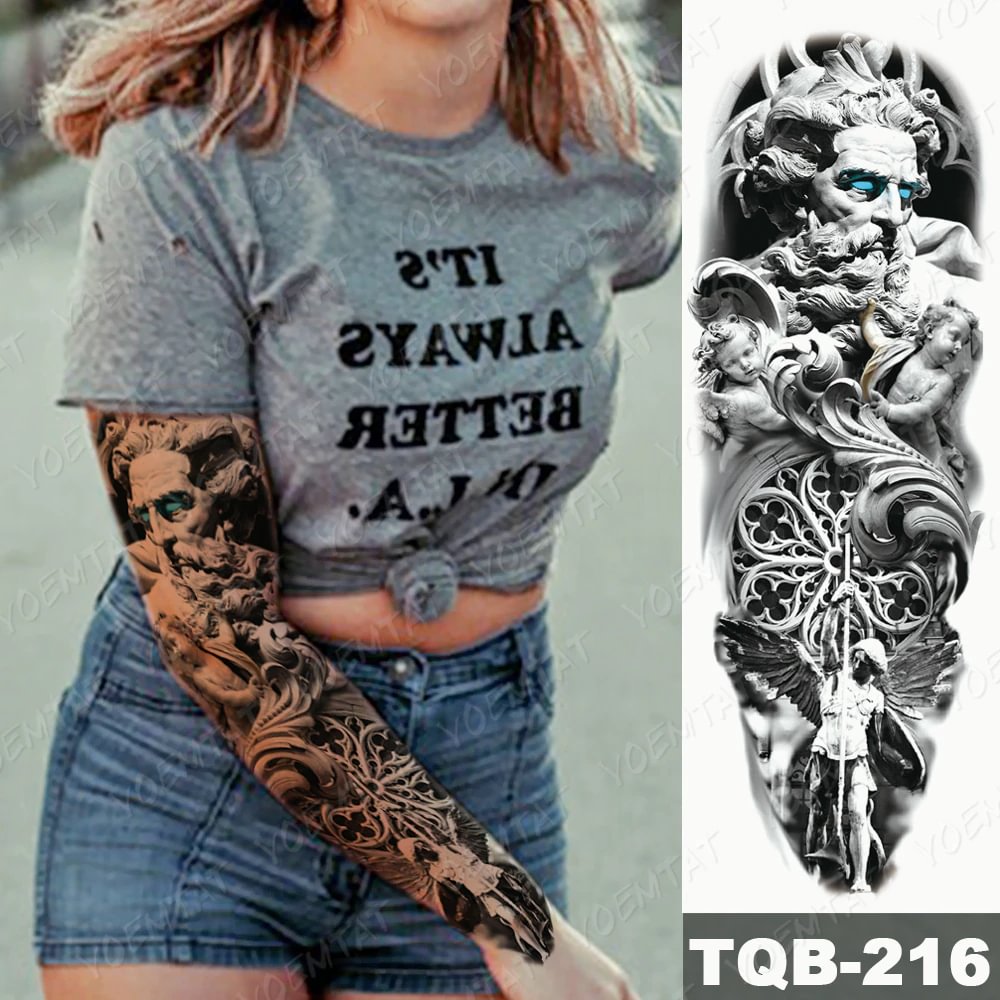 Sdrawing Arm Sleeve Tattoo Tiger Palm Lighthouse Waterproof Temporary Tatto Sticker Compass Beach Body Art Full Fake Tatoo Men
