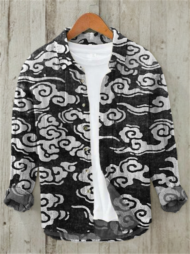 Comstylish Clouds Japanese Lino Art Linen Blend Shirt