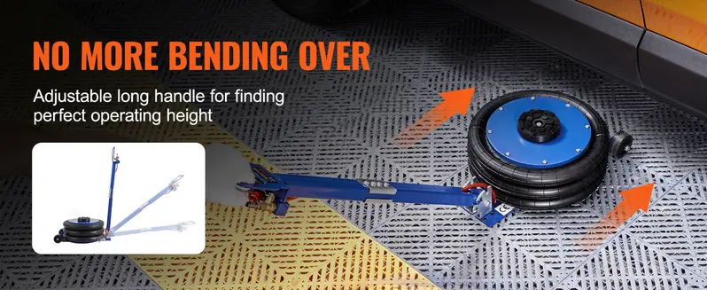 Product Introduction of VEVOR Air Jack with Adjustable Handle. Max 5 Ton/11000 lbs Triple Bag Air Jack. Airbag Jack with Six Steel Pipes. Lift up to 18.5 inch/470 mm. 3-5 s Fast Lifting Pneumatic Jack for Car. Garage. Repair VEVOR Super Brand Day 6