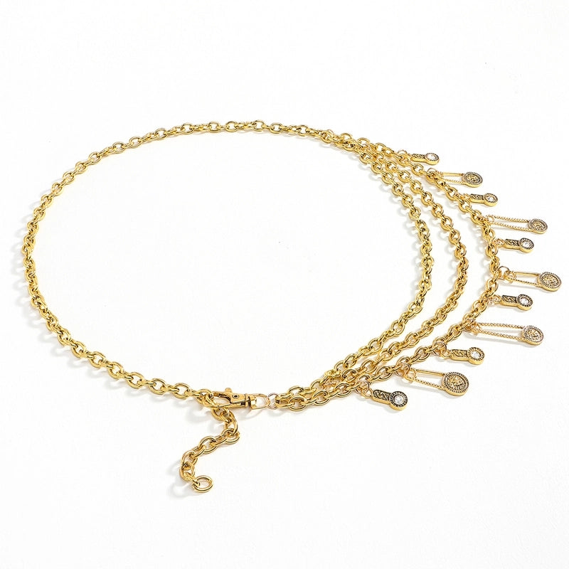 Baroque Style Solid Color Metal Unisex Chain Belts