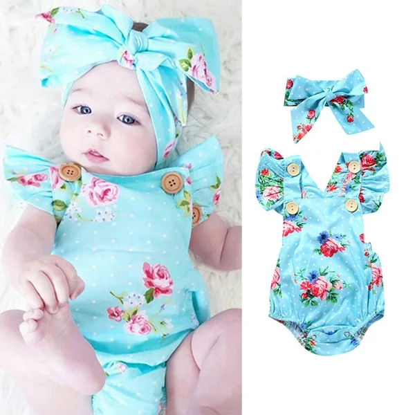Summer Newborn Baby & Toddler Girls Bodysuit Flower Print Clothes Infant Jumpsuit Pure Cotton Baby Rompers Outfits Clothes