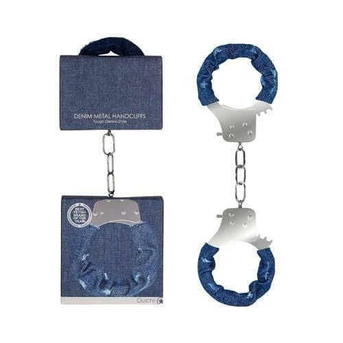 pornhint Pornhint Shots Ouch Denim Metal Handcuffs - Blue