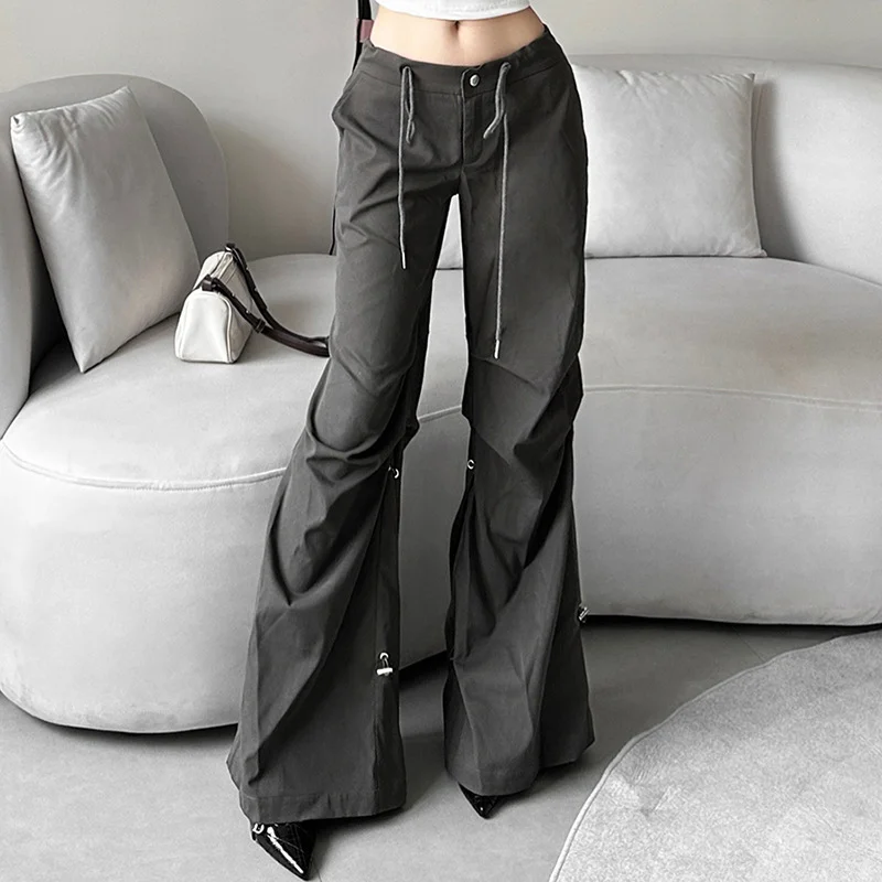 Uveng Uveng New 2023 Summer Women's Solid Color Loose Street Fashion High Waist Casual Straight Leg Wide-Leg Pants