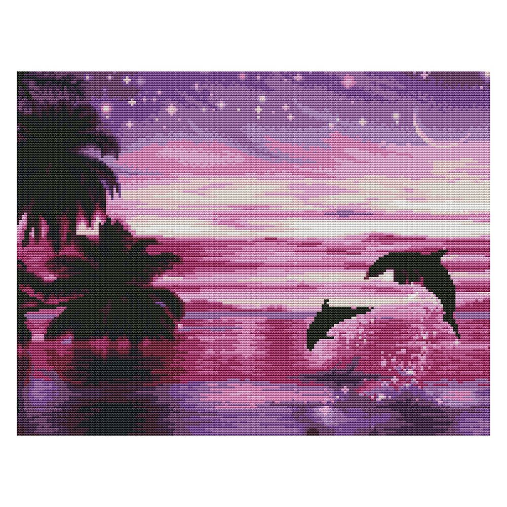 

Dolphin - 11CT Stamped Cross Stitch - 50*40CM, 501 Original