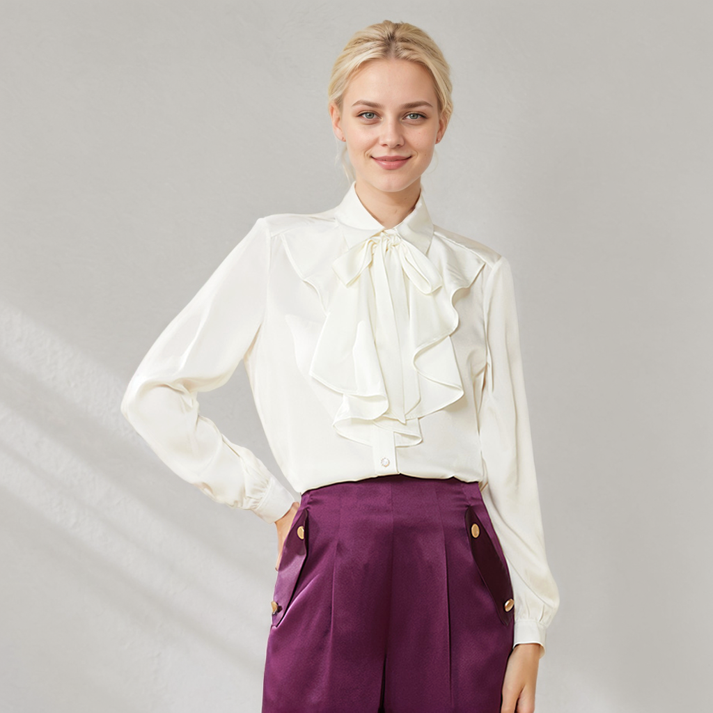 22 MM Lantern Sleeves Silk Blouse Shirt For Women REAL SILK LIFE