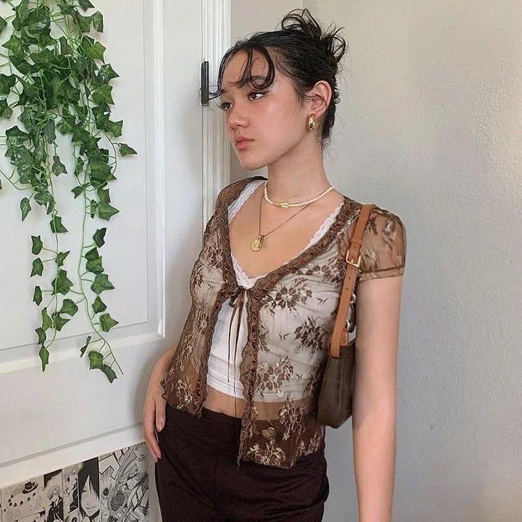 90'S VINTAGE LACE CROP TOP V032