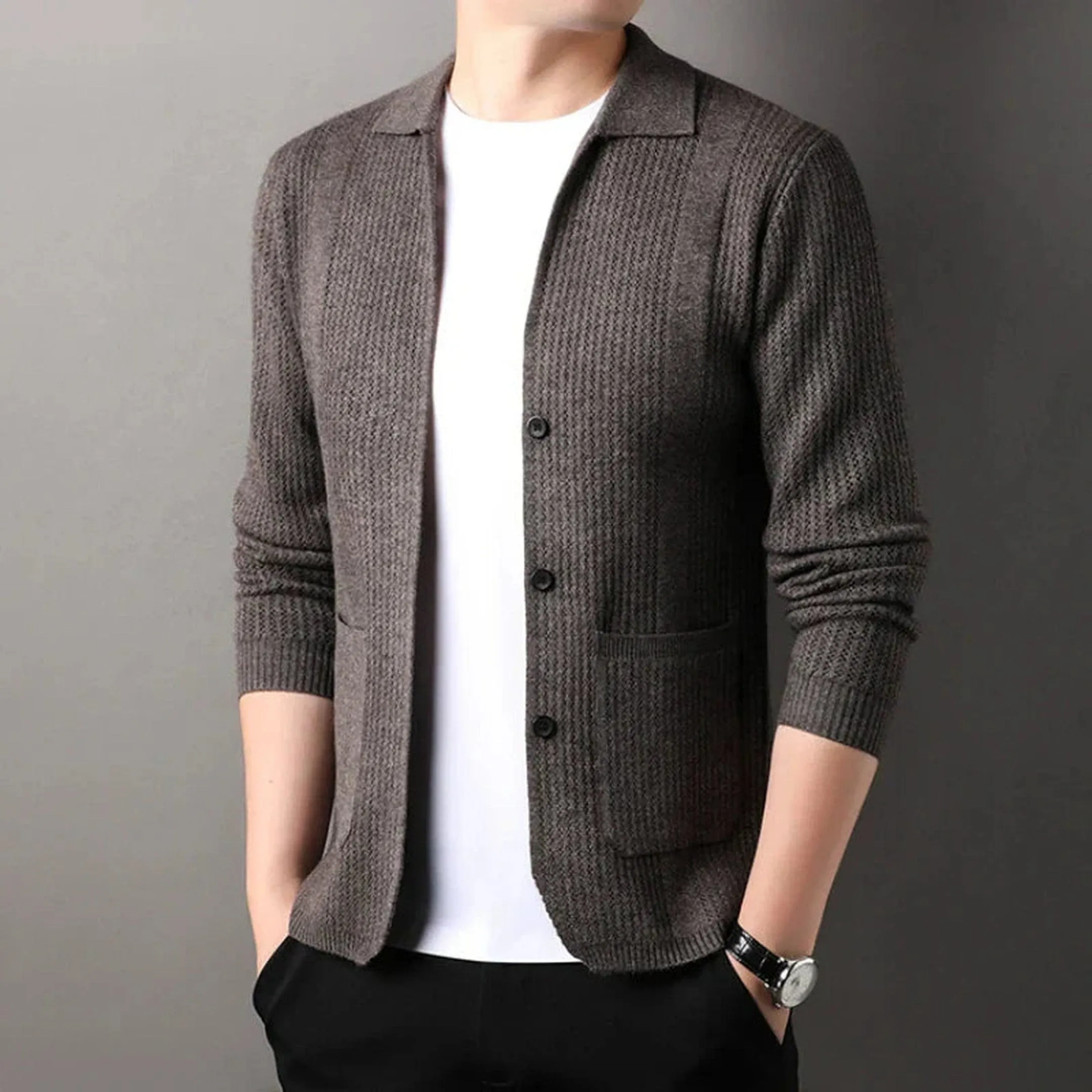 Men's Valerio Cashmere Button-Up Cardigan &ndash; Ribbed Knitwear