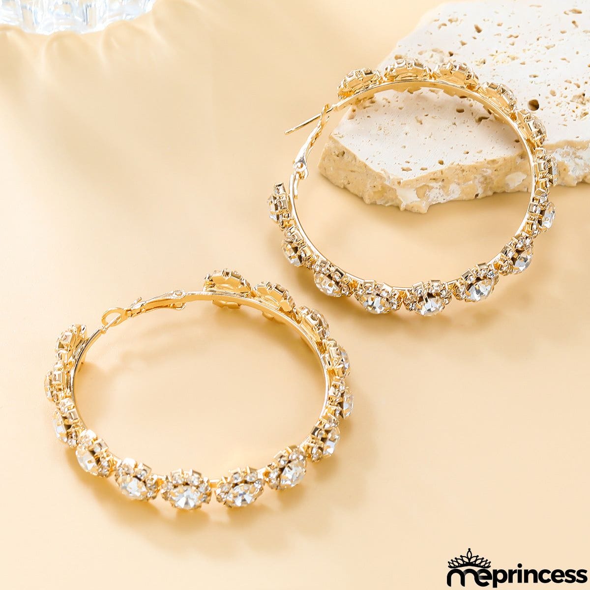 Textured Rhinestone Hoop Earrings