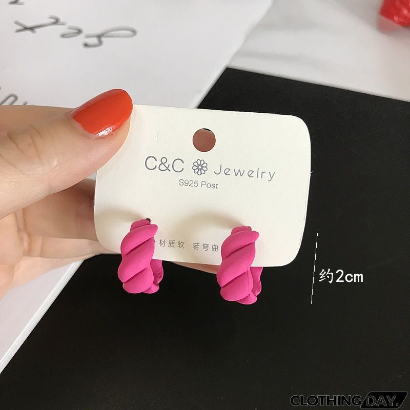 Women Fashion Geometric Fluorescent Rose Without Ear Hole Ear Clip Earrings