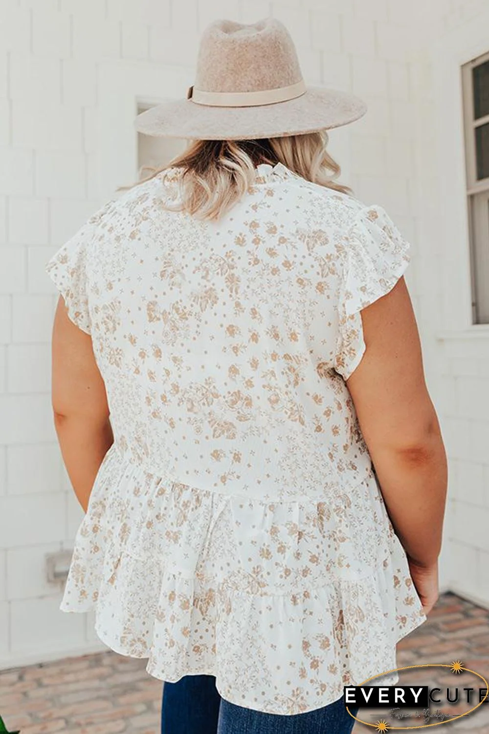 Ruffled Floral Print Plus Size Top