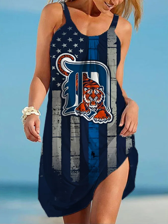 Detroit Tigers Round neck sleeveless printed dress 