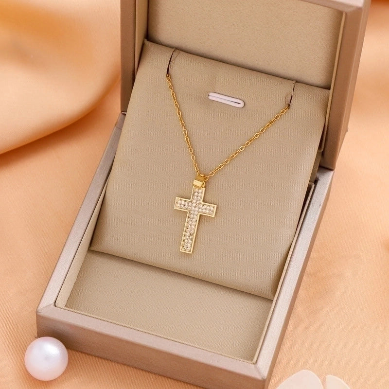 Titanium Steel Casual Minimalist Cross Plating Pendant Necklace
