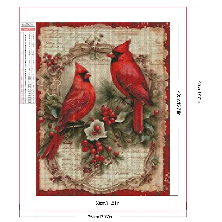 5D Diamond Painting Kit Red Cardinal Bird Cross Stitch Gems