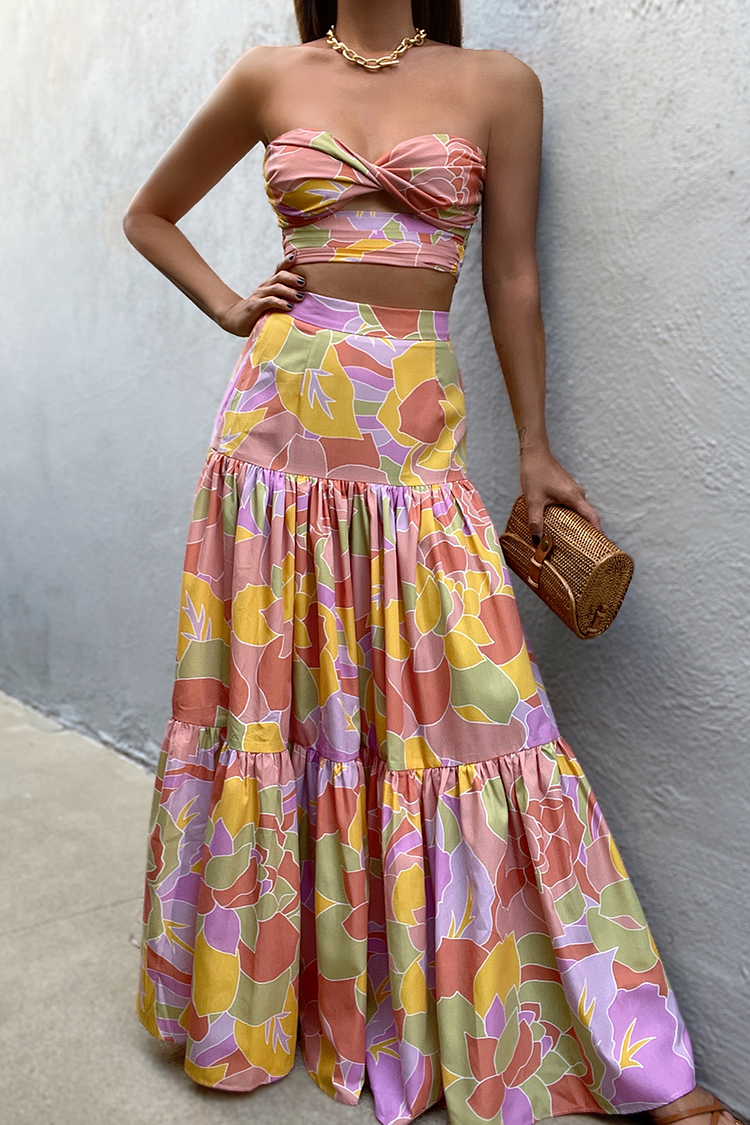 Floral Print Tube Maxi Dress Set