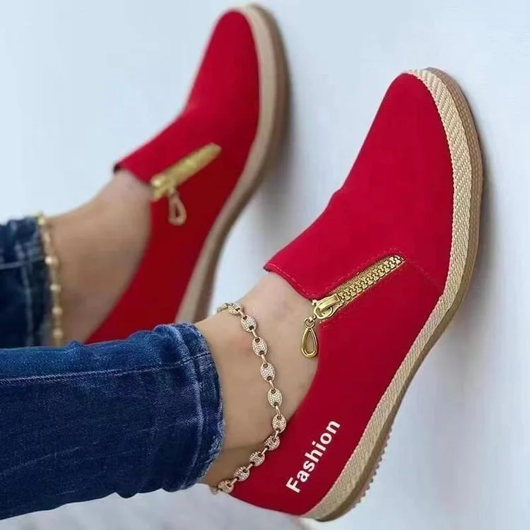 Breakj Breakj Large-Size Zipper Casual Single Women's Shoes 2025 Spring And Autumn Solid-Colored Loose Cake Bottom Linen Rope Canvas Shoes