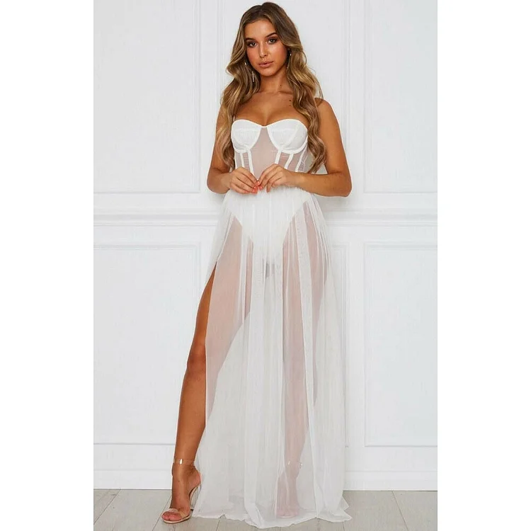 Bohemian Vintage Sheer Long Dresses Summer Beach Party Party Long Dresses