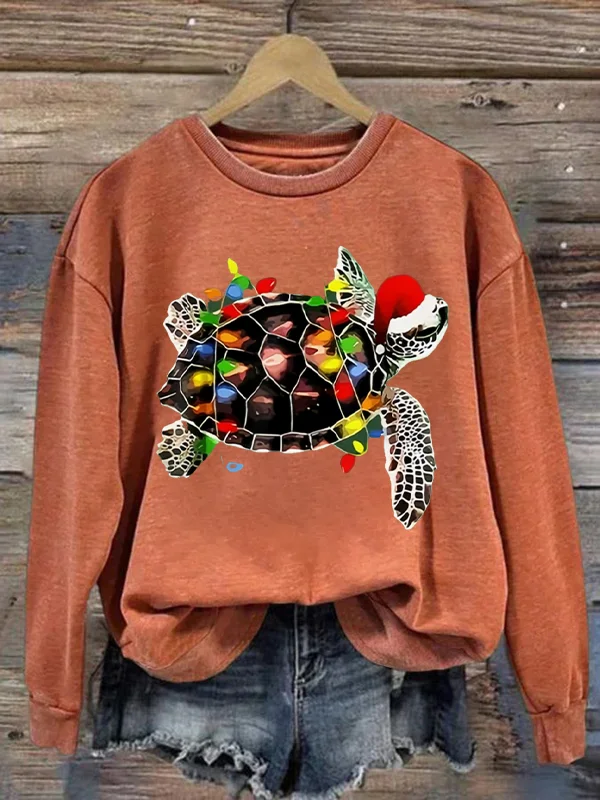 Women's Christmas Turtle Casual Printed Sweatshirt - BSRTRL0106