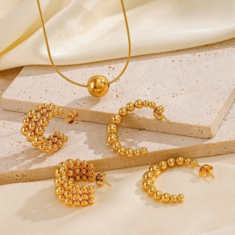 304 Stainless Steel 18K Gold Plated Casual Minimalist C Shape Round Earrings Necklace