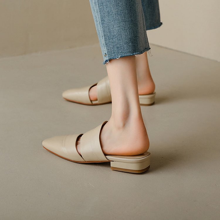 Exquisite Cutout Leather Mules