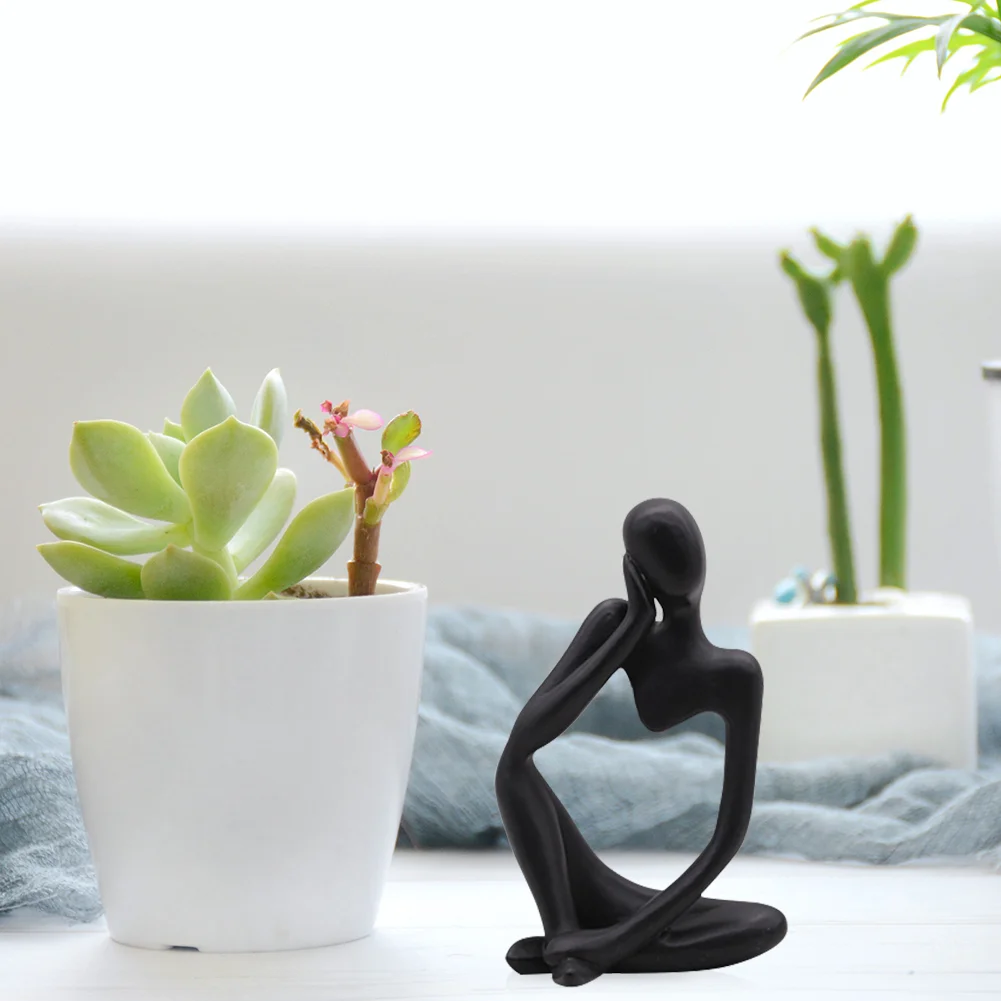 Abstract Thinker Statue Mini Office Crafts Sculpture (Black Think Left)