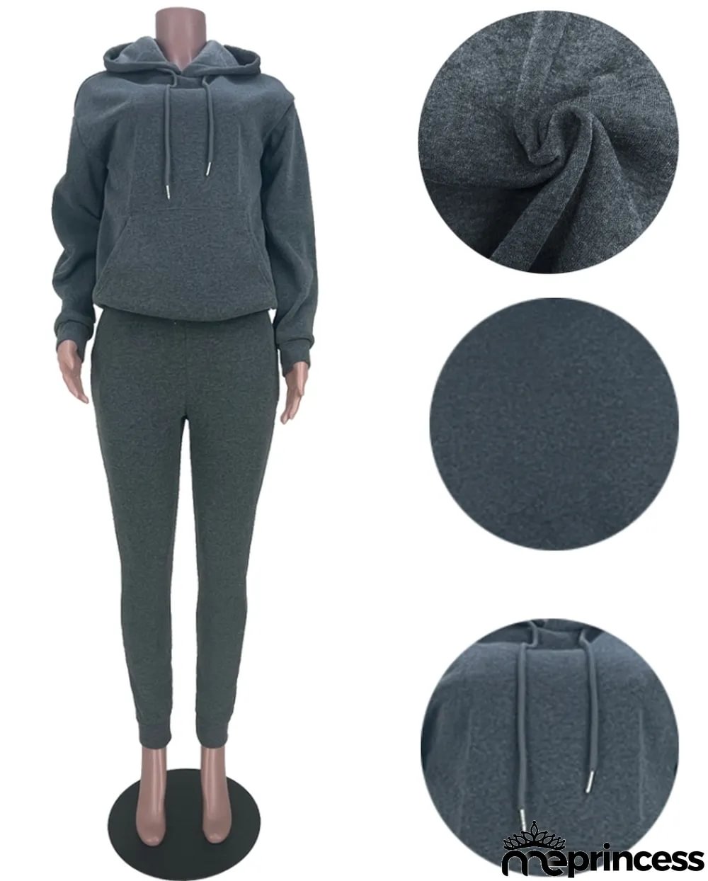 Winter Casual Gray Pocket Hoodes and Sweetpants Two Piece Tracksuits