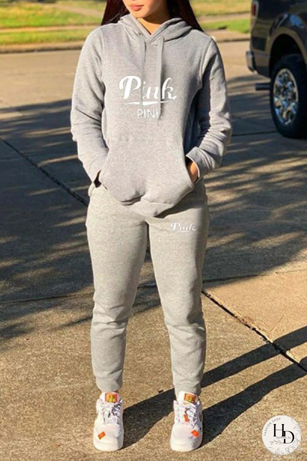 Black Casual Print Patchwork Hooded Collar Long Sleeve Two Pieces