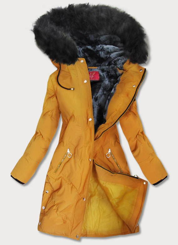 WATERPROOF WOMEN'S PARKA WITH CUT ON THE SIDES, YELLOW