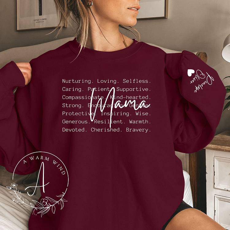 Mama Words-Custom Mama Sweatshirt with Children Names On Sleeve,Gift for Mama