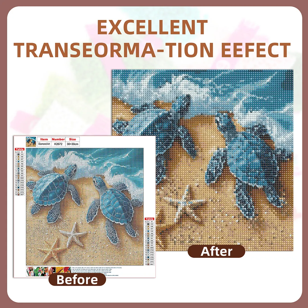 Beach Turtles Full DIY 5D Round Drill Diamond Painting Kits for Adults/Beginners Gift Idea Home Decor Diamond Dots Paintings Picture Arts Craft 30x30cm
