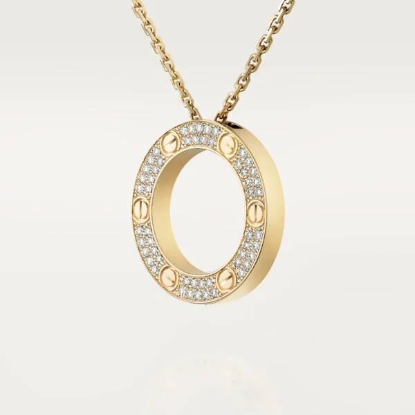 Love necklace, paved yellow gold, diamonds