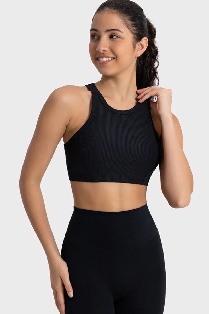 Solid Color High Neck Tank Top Sporty High-Intensity Shockproof Athletic Yoga Top