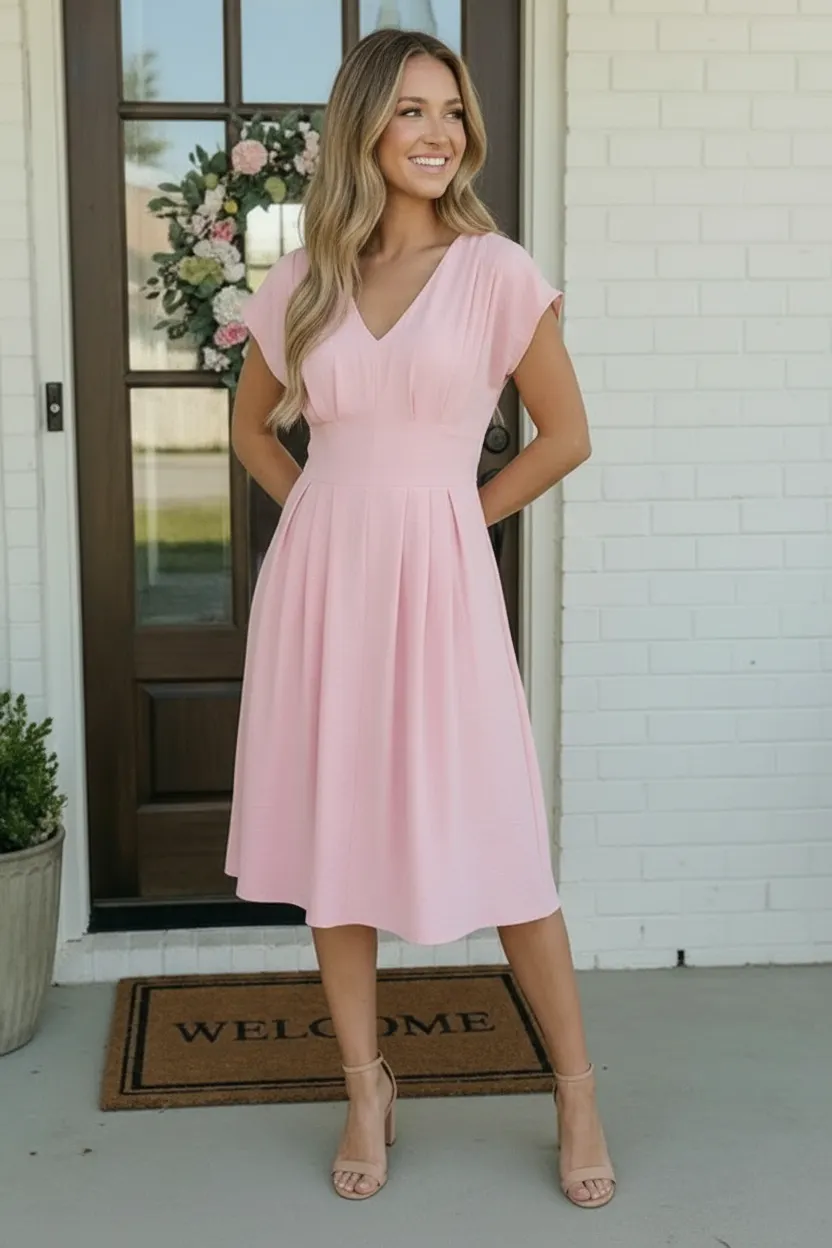 Pretty in Pink Flutter Sleeve Midi Dress mysite idetrend