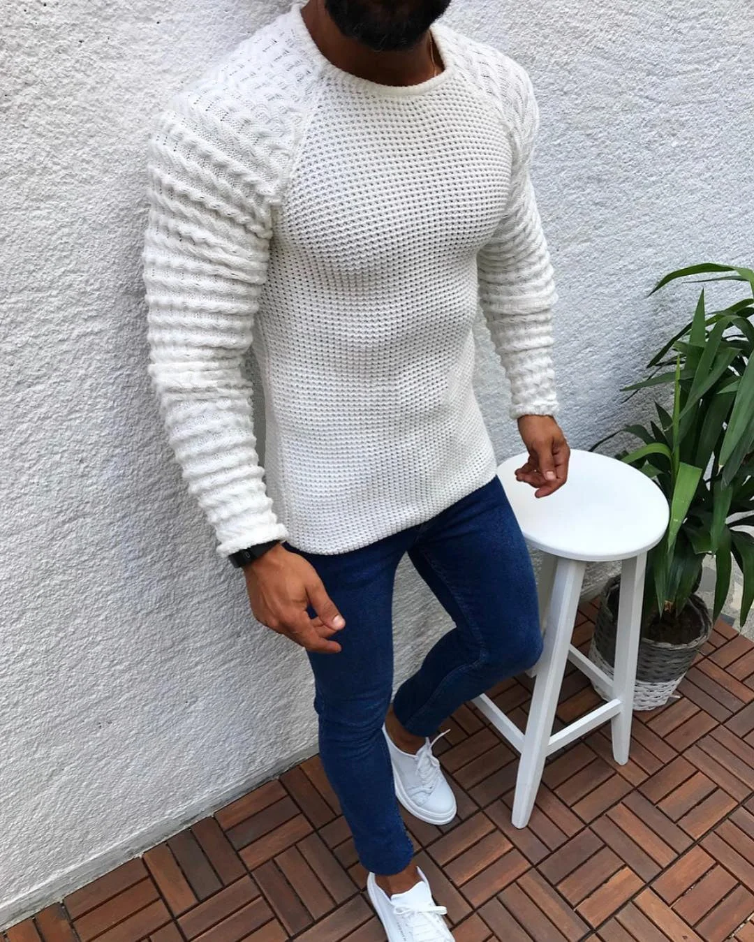 Slim Long Sleeve Round Neck Pullover Sweater Top