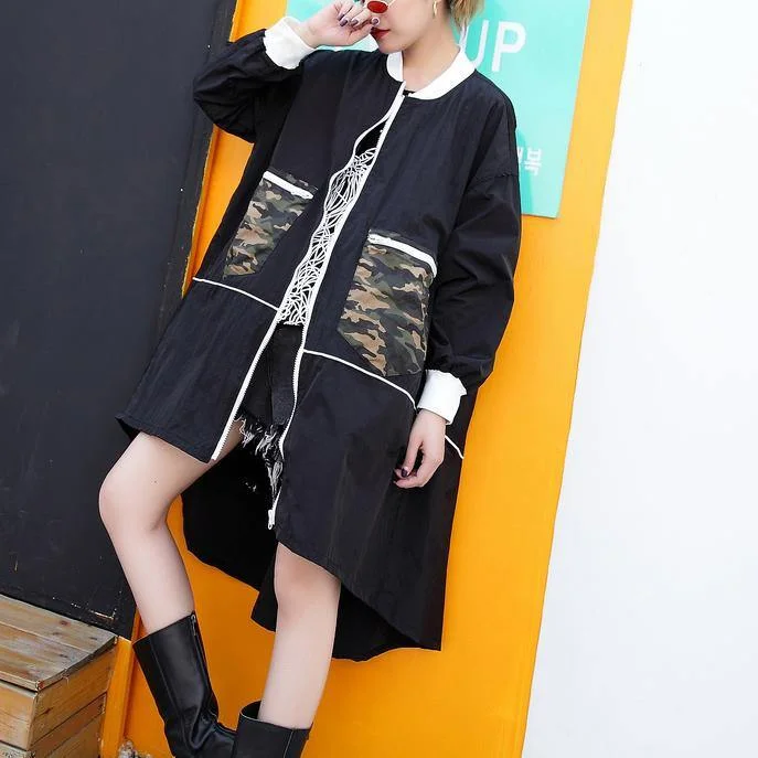 2019 black thin coat casual low high cardigans boutique big pockets jackets