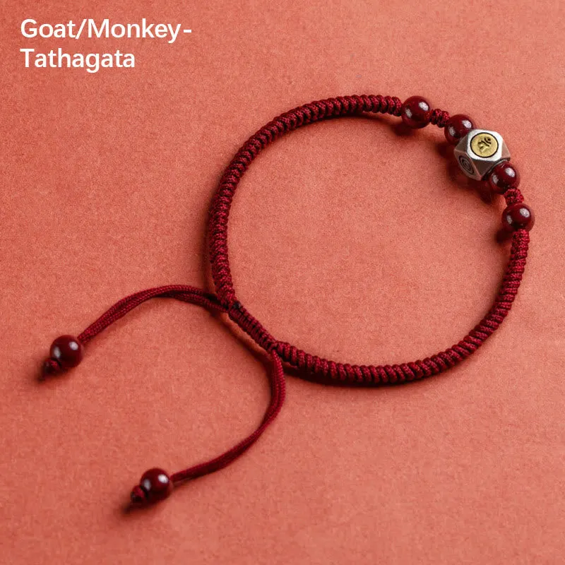 925 Sterling Silver Chinese Zodiac Natal Buddha Cinnabar Calm Bracelet