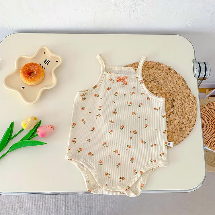Baby Floral Strap Pajamas Bodysuit Set