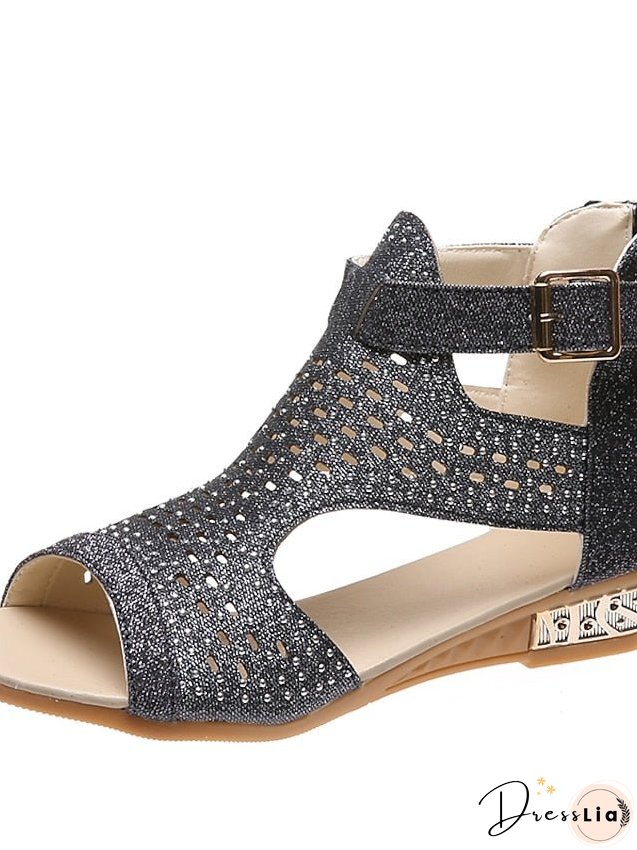 Womens Sandals Wedge Plus Size Party Outdoor Work Summer Spring Rhinestone Heel Peep Toe
