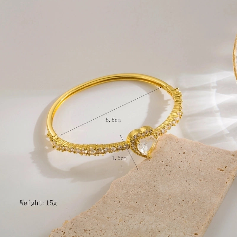 Copper Cute Sweet Inlay Heart Shape Rhinestones Bangle