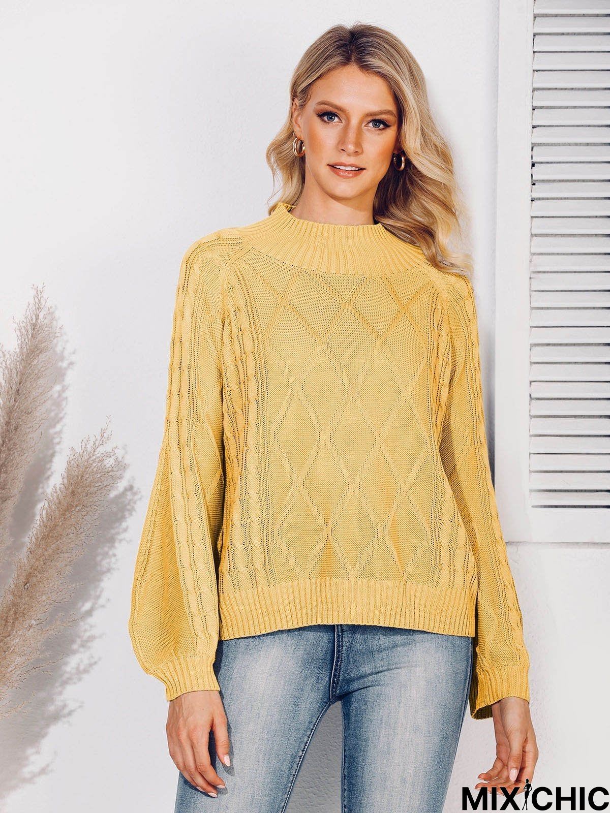 Balloon Sleeve Solid Sweater