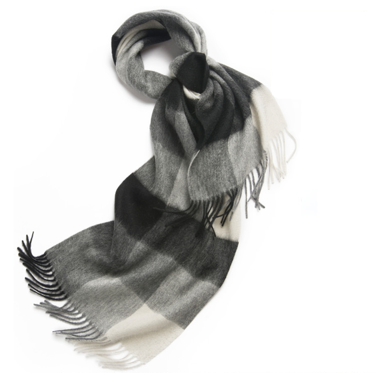 Unisex 100% Cashmere Winter Plaid Fringed Scarf