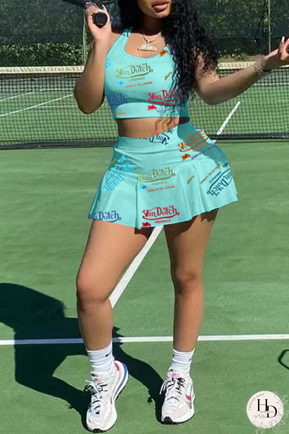 White Casual Letter Print Patchwork U Neck Sleeveless Two Pieces