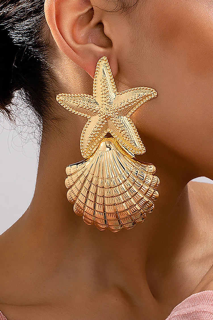 Oversize Alloy Seashell Starfish Vacation Dangle Earrings