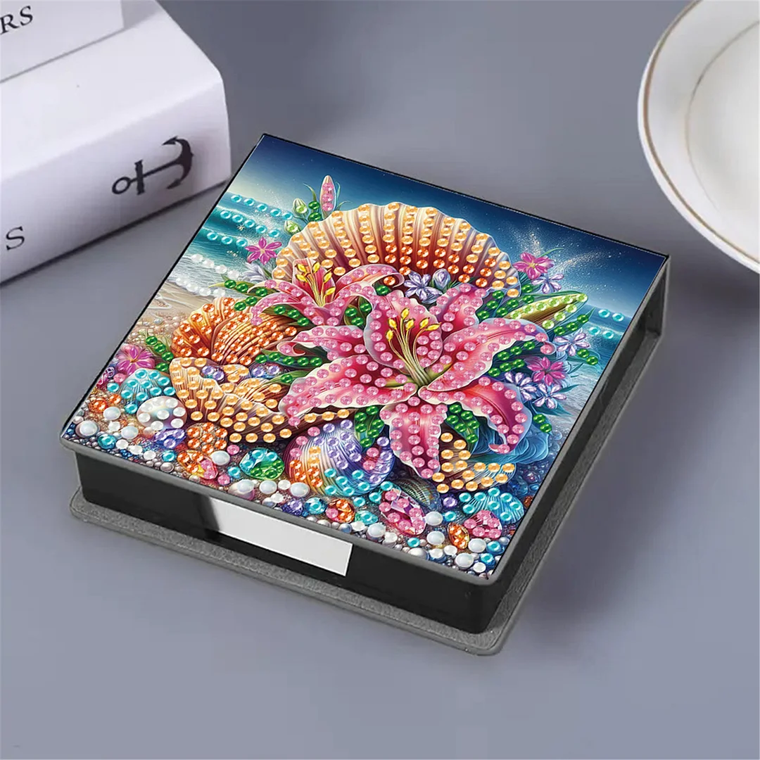 5D Flower DIY PU Diamond Painting Notecard Box with 160 Sheets Paper Note Holder