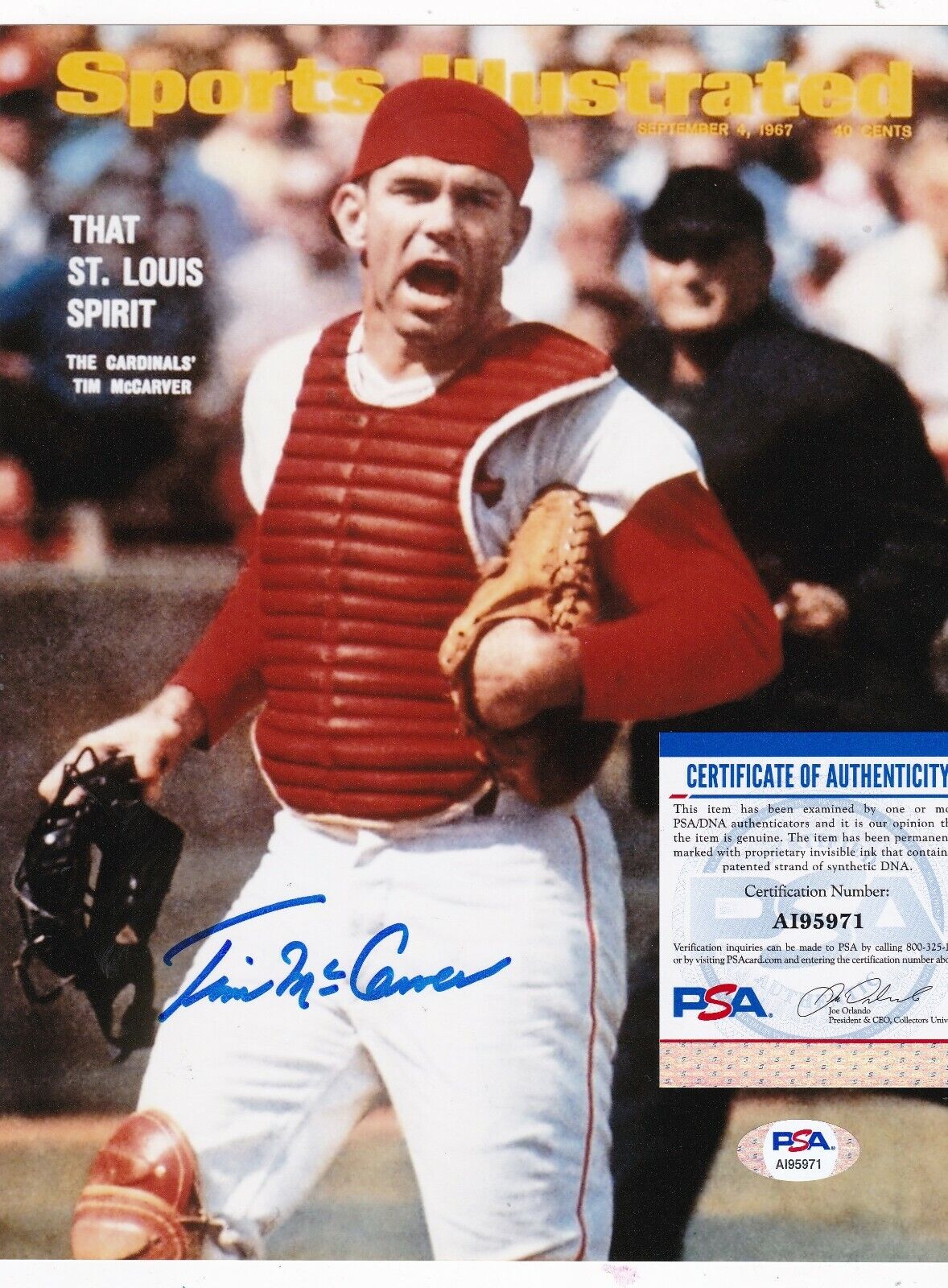 TIM MCCARVER ST. LOUIS CARDINALS PSA AUTHEN SPORTS ILLUSTRATED COVER SIGNED 8x10