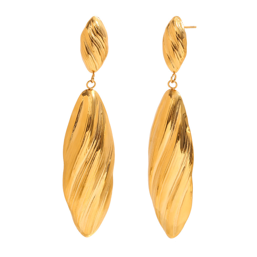 Ins Retro French Style Personality Earrings Vintage Striped Long Shell Pendant Earrings For Women