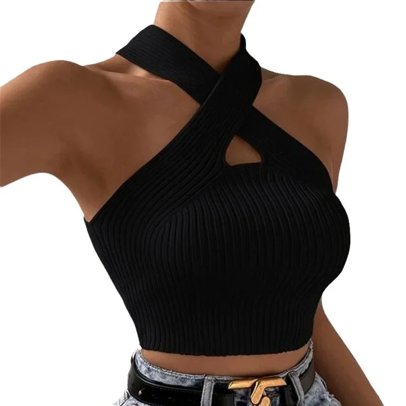 Athvotar Athvotar Women's New Slim Slim Cross Hanging Neck Knitted Sweater Vest Top