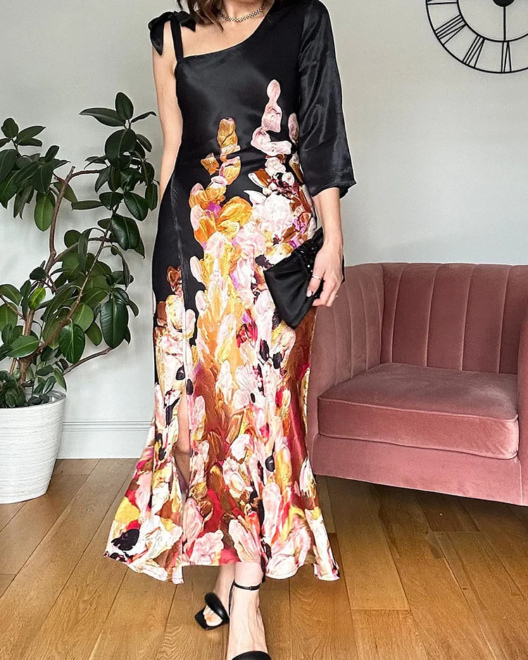 Elegant Off-Shoulder Printed Dress