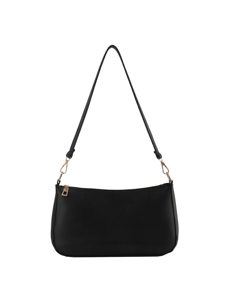 Vintage Women PU Shoulder Underarm Bag Solid Color Purse Handbags (Black)