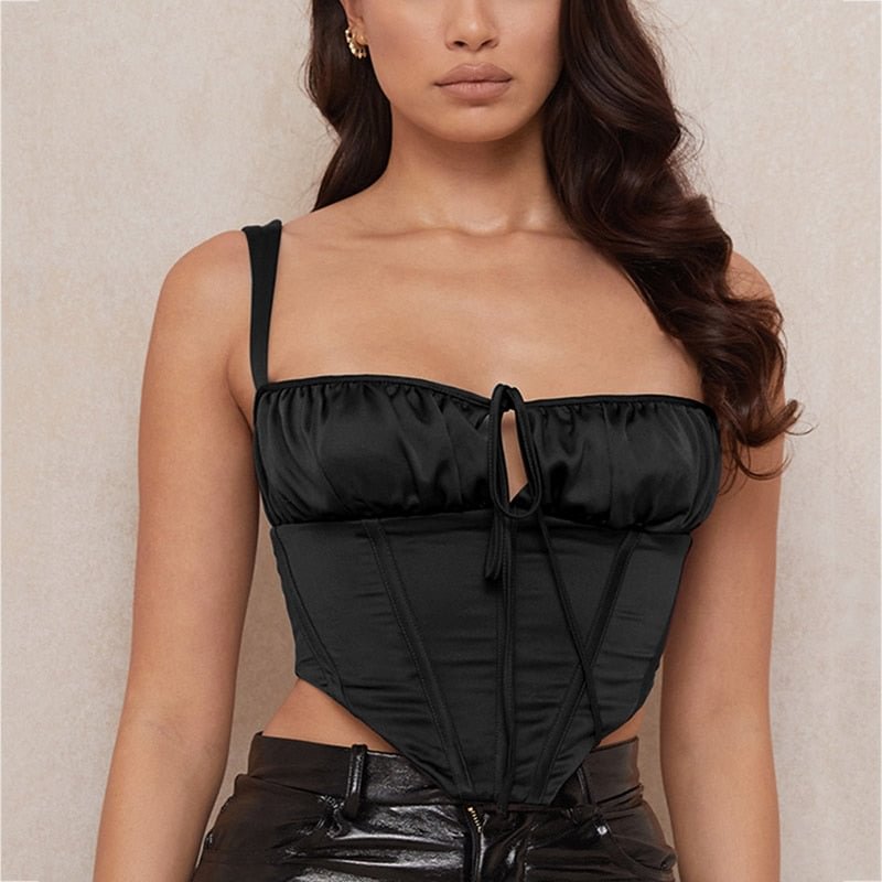 NewAsia Corset Top y2k Cami Women Boned Tie up Cut Out Square Neck Zipper Ruched Padded Tank Top Satin Party Club Casual Outfits