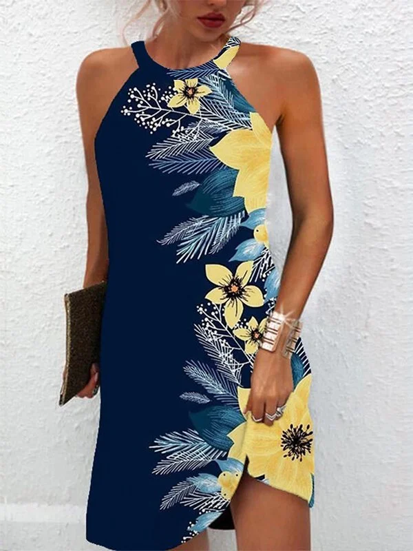 Halter Floral Casual Sleeveless Knitting Dresses